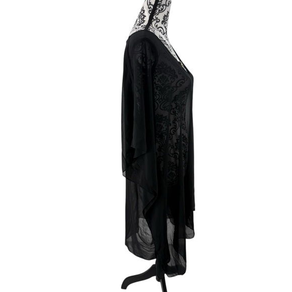 Moss Rose Black Sheer Kimono Cover-Up with Gold Detail One Size Beach Shawl - Picture 2 of 9